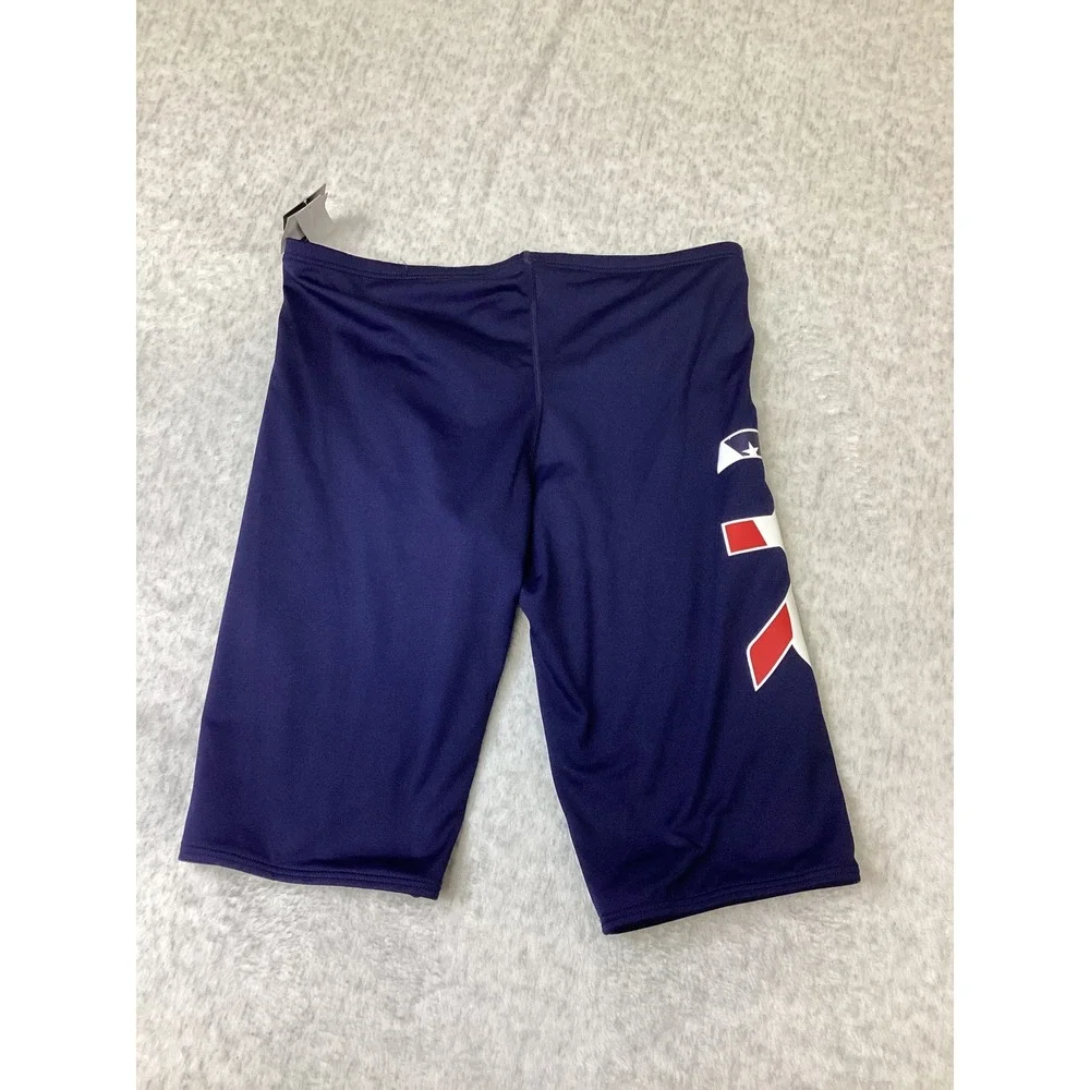 TYR Mens Logo Jammer USA Swim Trunks Navy Blue Stars Stripes Size 36 L B13019H